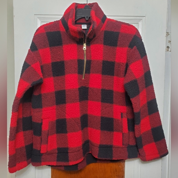 Old Navy Tops - Old Navy red and black buffalo plaid Sherpa fleece jacket size - small